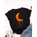 Women Moon Graphics Round Neck Casual Short Sleeve T  Shirts