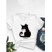 Women Cartoon Cat Letter Printed O  Neck Casual Short Sleeve T  Shirts