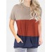 Women Colorblock Patchwork Roudn Neck Short Sleeve T  Shirts