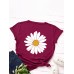 Women Daisy Floral Print O  Neck Casual Short Sleeve T  Shirts