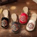 Red Embroideried Cotton Linen Fabric Slippers Shoes