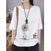 Cotton Flower Printed Round Neck Artsy Thin T  Shirt for Women